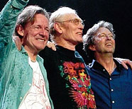 Jack Bruce, Ginger Baker and Eric Clapton of Cream pictured on stage during their reunion concert at The Royal Albert Hall, 05 May 2005. (Photo by Robert Whitaker/Getty Images).