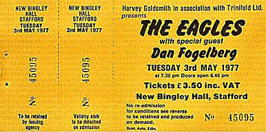 Билет на концерт THE EAGLES, 03 мая 1977 года