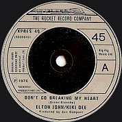Elton John And Kiki Dee - Don't Go Breaking My Heart / Snow Queen, The Rocket Record Company UK, XPRES 49, March 06, 1981, 7″45 RPM.