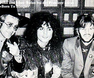 Болан, Элтон и Старр на презентации музыкально-документального фильма о Т.Рекс «Рожденный для Буги», 1972.