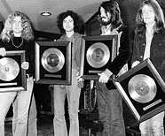 Receiving gold discs Led Zeppelin IV after a press conference at Tokyo Hilton Hotel, Tokyo, Japan, 30th September 1972.