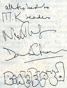 Автографы Дэйвида Гилмора и Ника Мейсона для «МК», 1989.