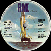 SUZY QUATRO - Rolling Stone / Brain Confusion (For All the Lonely People), UK, RAK 134, July 7, 1972, 7″45 RPM.