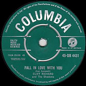 Cliff Richard And The Shadows,  Fall In Love With You / Willie And The Hand Jive, 
Columbia DB 4431, Mar 1960, 7″45 RPM.