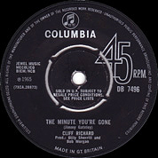 The Minute You're Gone / Just Another Guy, Columbia DB 7496, 5 Mar 1965, 7″45 RPM.