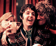 Rod Stewart with Linda and Paul McCartney, London, November 18th, 1974.