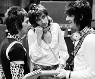 Ian Maclachan, Rod Stewart & Ronnie Wood of The Faces recording 1974.